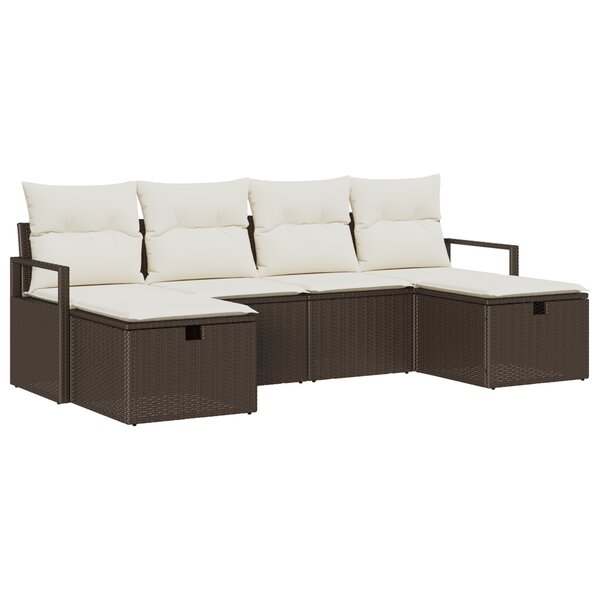 vidaXL Ensemble de canapé de jardin 6 pièces avec coussins marron en rattan synthétique