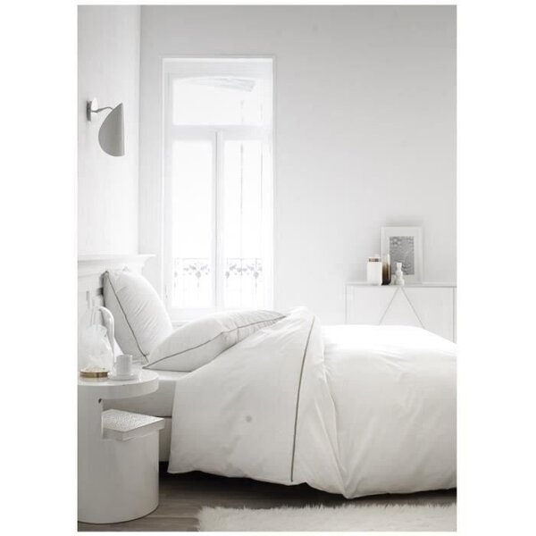TODAY Parure de couette Leonie - 100% Percale de Coton - 220 x 240 cm - Blanc chantilly et mastic TODAY