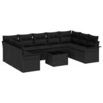 vidaXL Ensemble de canapé de jardin 10 Pièces Noir Poly rotin