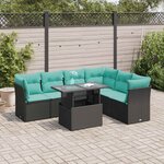 vidaXL Salon de jardin avec coussins 7Pièces noir résine tressée acacia