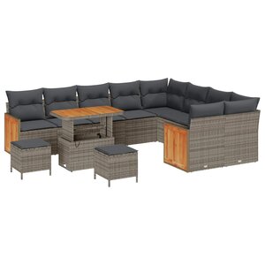 vidaXL Ensemble de canapé de jardin avec coussin 12 Pièces Gris