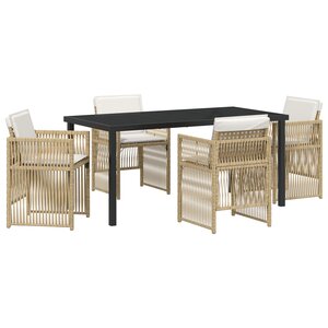 Ensemble de salle à manger de jardin 5 pièces avec coussins en rattan poly beige