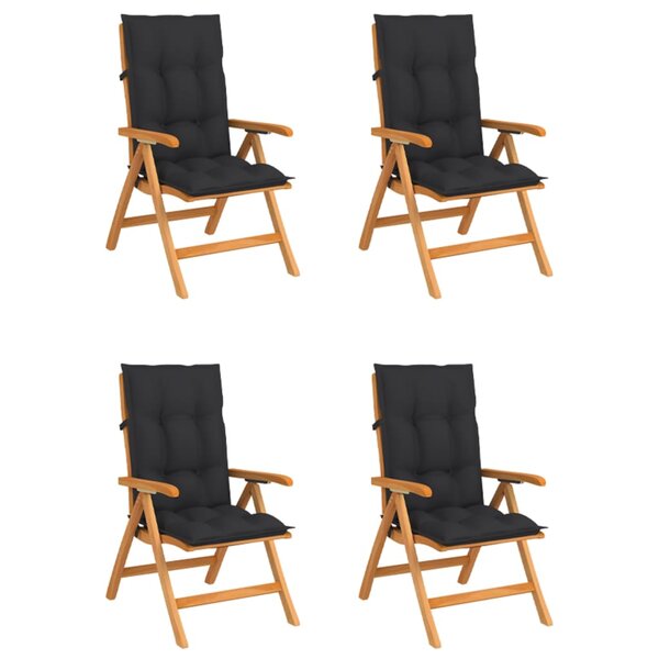 vidaXL Chaises inclinables de jardin avec coussins 4 Pièces Teck solide