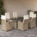 vidaXL Ensemble à manger de jardin et coussins 7 Pièces beige poly rotin