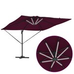 vidaXL Parasol déporté Roma avec LED en rouge bordeaux  286 x 285 x 270 cm en aluminium.