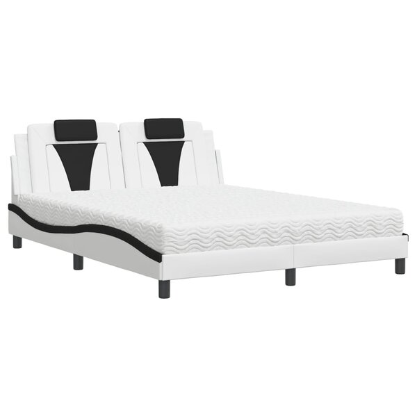 vidaXL Lit Viana avec matelas blanc et noir 160x200 cm similicuir