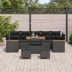 vidaXL Ensemble de canapé de jardin 10 Pièces Noir polyrotin