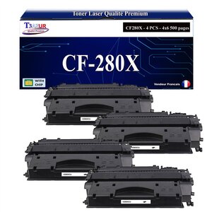 T3AZUR -4x Toners compatibles avec HP CF280X (80X) pour HP Laserjet Pro 400 M401  M401A  M401D  M401DN  M401DW  M401N  M425DN  M425DW