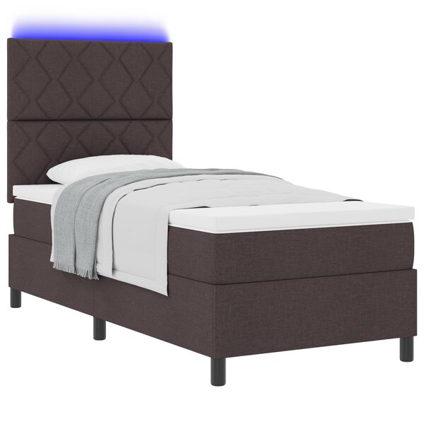 vidaXL Lit à ressorts avec matelas et LED marron foncé 90x200 cm en tissu