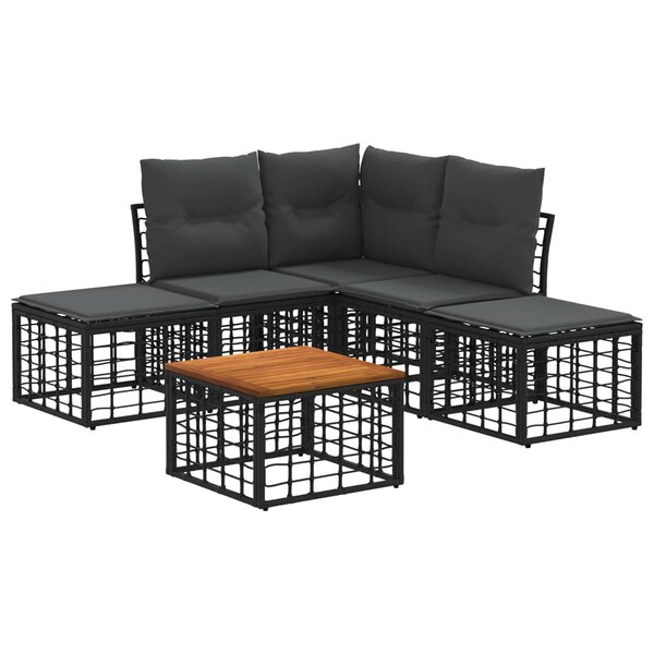 vidaXL Ensemble de canapés d'extérieur 6 Pièces Noir et Gris foncé