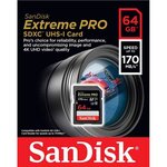 SANDISK Carte mémoire flash Extreme Pro - 64 Go - Video Class V30 / UHS-I U3 / Class10 - SDXC UHS-I