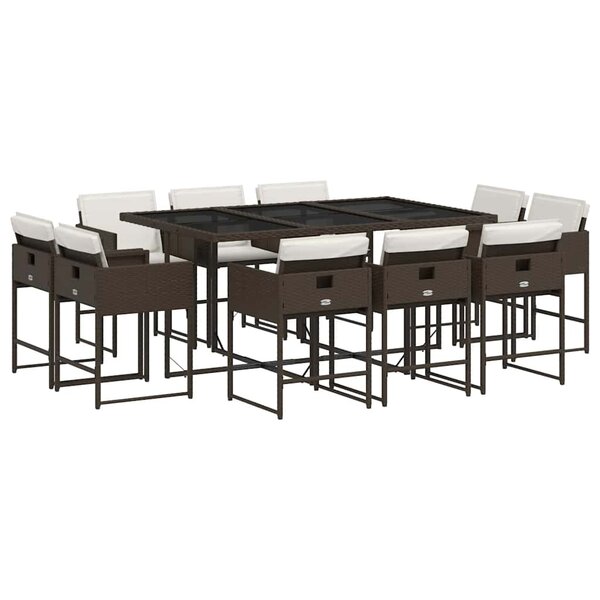 vidaXL Ensemble à manger de jardin et coussins 11 Pièces marron rotin