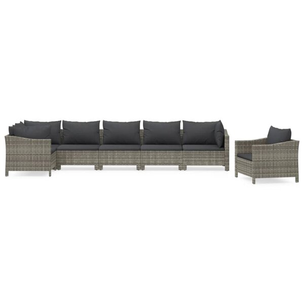 vidaXL Salon de jardin 7 Pièces avec coussins Gris Résine tressée