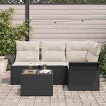 vidaXL Ensemble de canapé de jardin avec coussin 5 Pièces Noir polyrotin