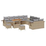 Ensemble de canapé de jardin 13 pièces avec coussins en rotin poly beige acacia