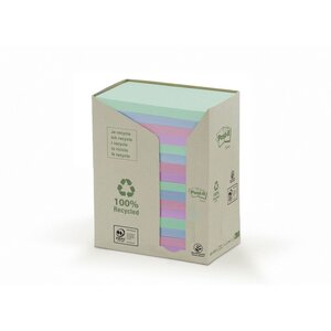 Tour de notes adhésives, 100 feuilles, papier recyclé, collection Pastel Rainbow, 76 x 127 mm (paquet 16 blocs)