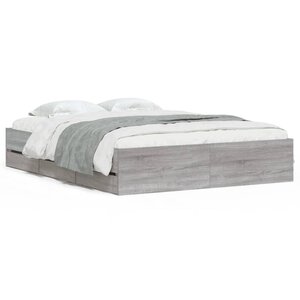 vidaXL Cadre de lit avec tiroirs sans matelas sonoma gris 150x200 cm