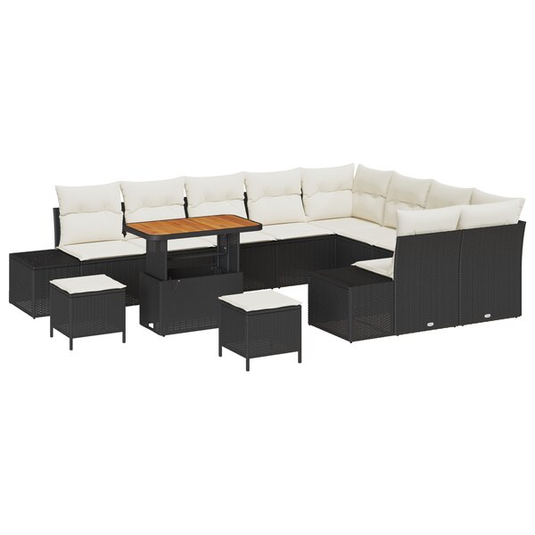 vidaXL Ensemble de jardin 12 pièces avec coussins en poly rotin noir et acacia.
