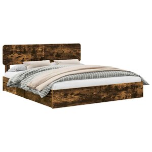 vidaXL Lit de Rangement Chêne fumé 200 x 200 cm Bois d'ingénierie