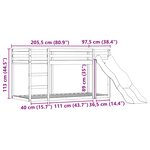 vidaXL Lit superposé sans matelas avec toboggan et rideaux 90x200 cm
