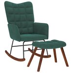 vidaXL Chaise à bascule avec tabouret en velours vert foncé