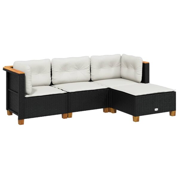 vidaXL Salon de jardin 4 Pièces avec coussins noir résine tressée