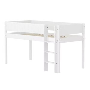 Flexa WHITE Lit mi-hauteur avec echelle droite 90 x 200 cm Barriere pleine Blanc