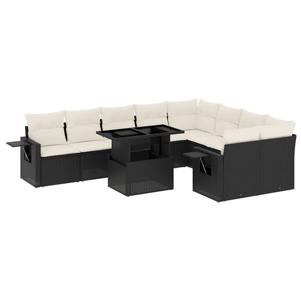 vidaXL Salon de jardin 10 Pièces avec coussins noir résine tressée
