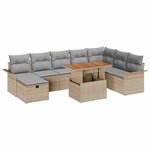 vidaXL Ensemble de canapé de jardin avec coussin 9 Pièces Beige polyrotin