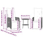 vidaXL Lot de 2 chaises de jardin inclinables avec Table en résine tressée grise