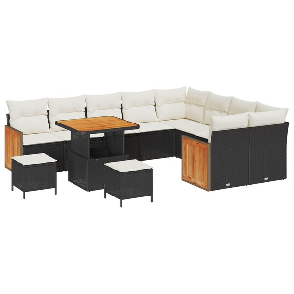 vidaXL Ensemble de canapé de jardin avec coussin 12 Pièces Noir et Crème