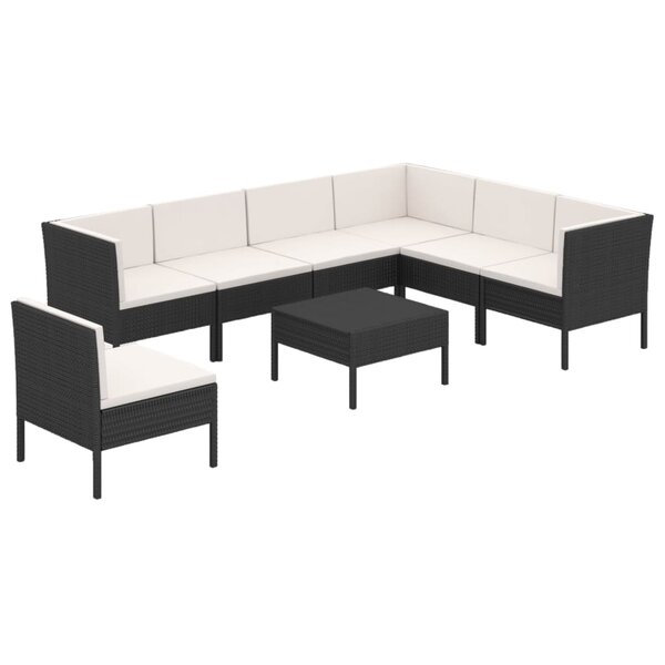 vidaXL Salon de jardin 8 Pièces avec coussins résine tressée noir