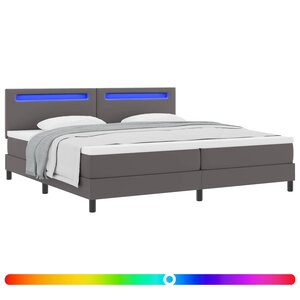 vidaXL Lit à ressorts avec bandes LED Gris 200 x 200 cm Simili cuir