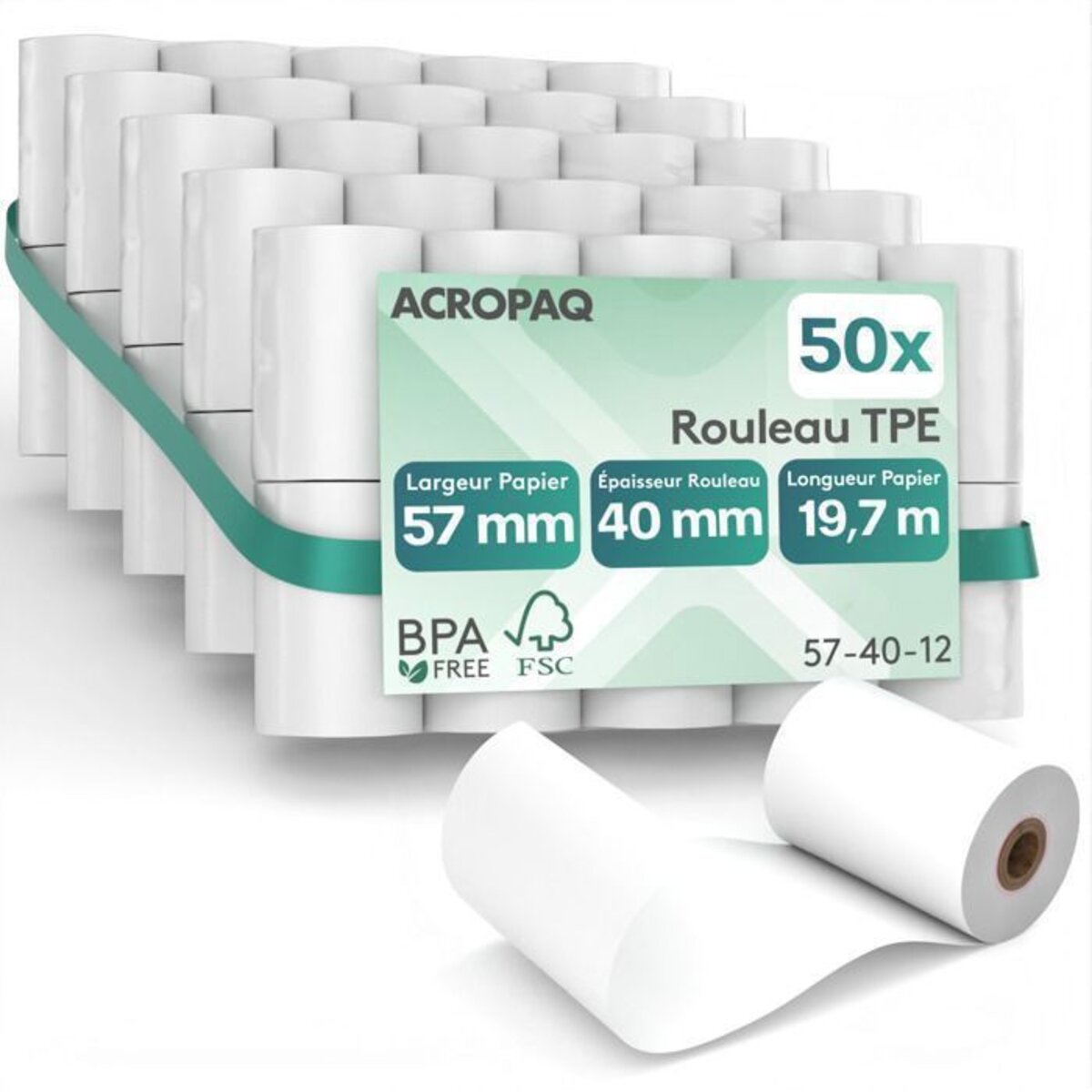 Supfive 50 Rouleaux Papier Thermique 57x40mm 19.5m – Sans BPA Pour TPV Et Caisses Enregistreuses