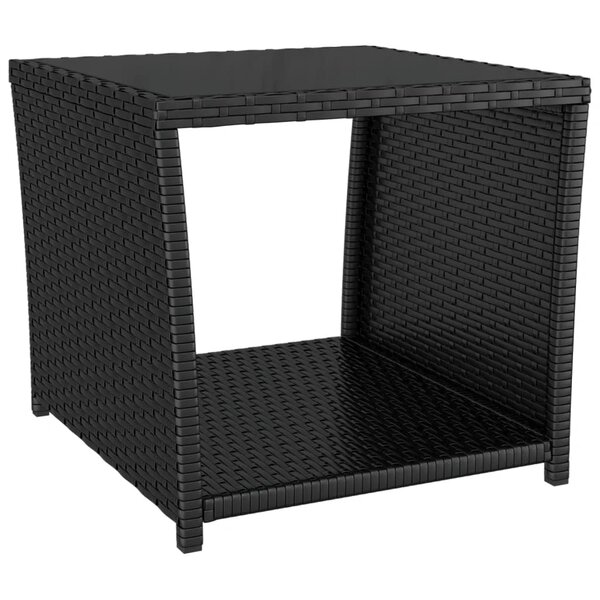vidaXL Table à thé dessus en verre Noir Résine tressée verre trempé