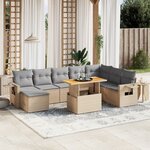 vidaXL Salon de jardin avec coussins 9 Pièces beige résine tressée