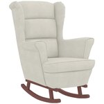 vidaXL Fauteuil à bascule à oreilles en velours crème bois massif