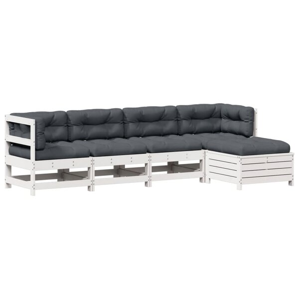 vidaXL Salon de jardin 5 Pièces avec coussins blanc bois massif de pin