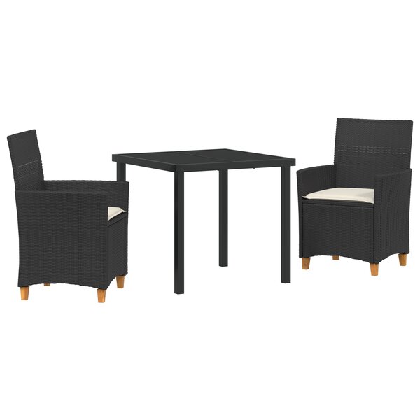 vidaXL Set de jardin 3 pièces avec des coussins en poly rattan noir.