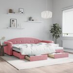vidaXL Lit de jour avec gigogne et tiroirs rose 90x200 cm velours