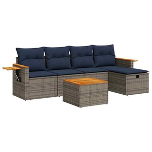 vidaXL Salon de jardin 6 Pièces avec coussins gris résine tressée