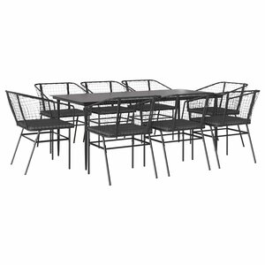 vidaXL Ensemble à manger de jardin coussins 9Pièces noir poly rotin verre