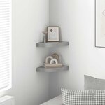 vidaXL Étagères d'angle flottantes 2Pièces gris brillant 25x25x3 8cm MDF