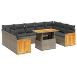 vidaXL Salon de jardin avec coussins 10 Pièces gris résine tressée