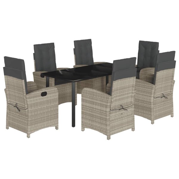 vidaXL Ensemble à manger de jardin et coussins 7 Pièces gris clair rotin