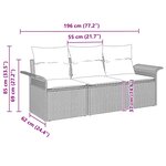 vidaXL Ensemble de sofa de jardin 3 pièces avec coussins en rattan poly gris clair