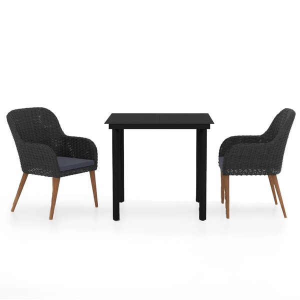 vidaXL Ensemble à manger de jardin avec coussins 3 Pièces noir