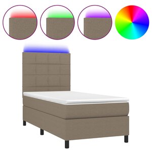 vidaXL Sommier à lattes de lit et matelas et LED Taupe 90x200 cm Tissu