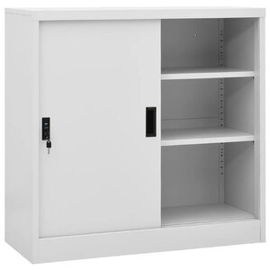 Armoire de bureau porte coulissante 90 x 40 x 90 cm robuste avec serrure ambiance moderne en acier gris clair 02_0046811