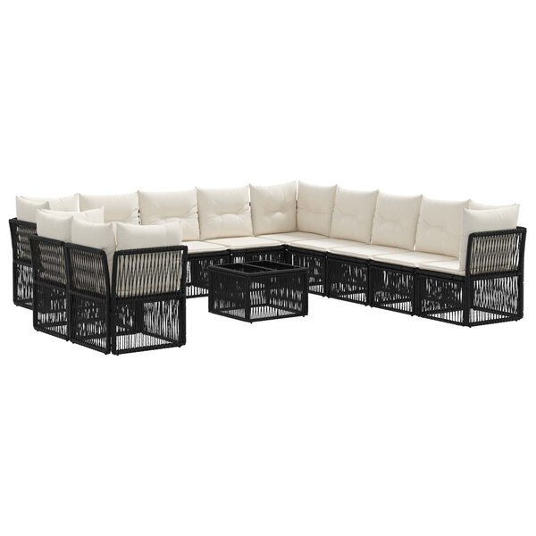 vidaXL Ensemble de canapé de jardin 12 pc Noir polyrotin
